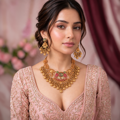 Elephant Motif Heritage Necklace Set with Matching Earrings