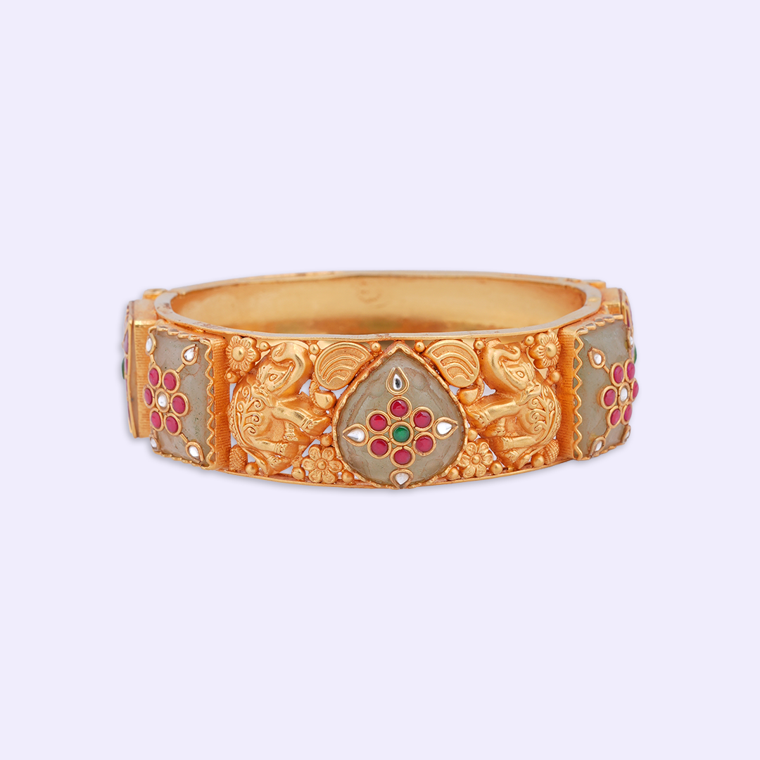 Elephant Motif Heritage Bangle with Red & Green Accents