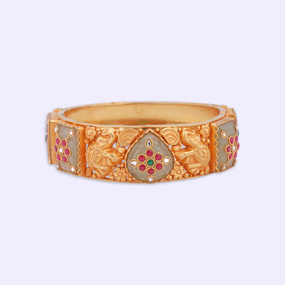 Elephant Motif Heritage Bangle with Red & Green Accents