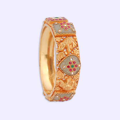 Elephant Motif Heritage Bangle with Red & Green Accents