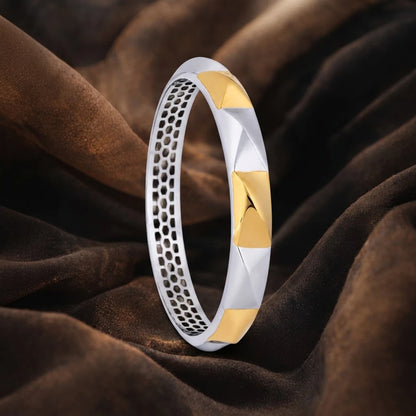 Dual-Tone Faceted Block Ladies Bangle | 925 Sterling Silver
