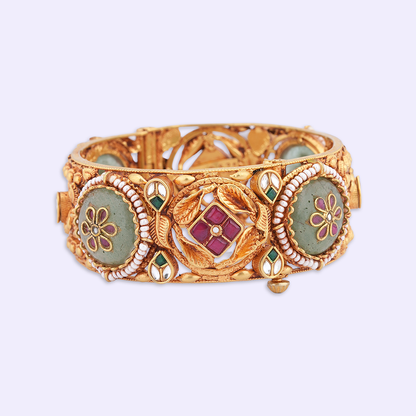Floral Medallion Heritage Bangle with Ruby & Green Accents