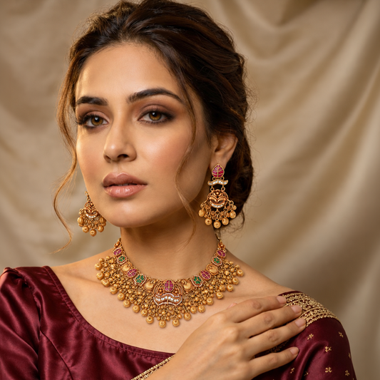Floral Heritage Choker Necklace Set with Matching Earrings