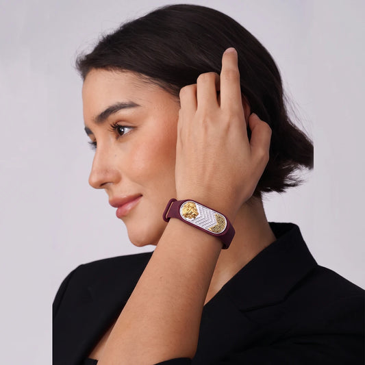 Regal Lion Chevron Flexible Strap Bracelet | 925 Sterling Silver