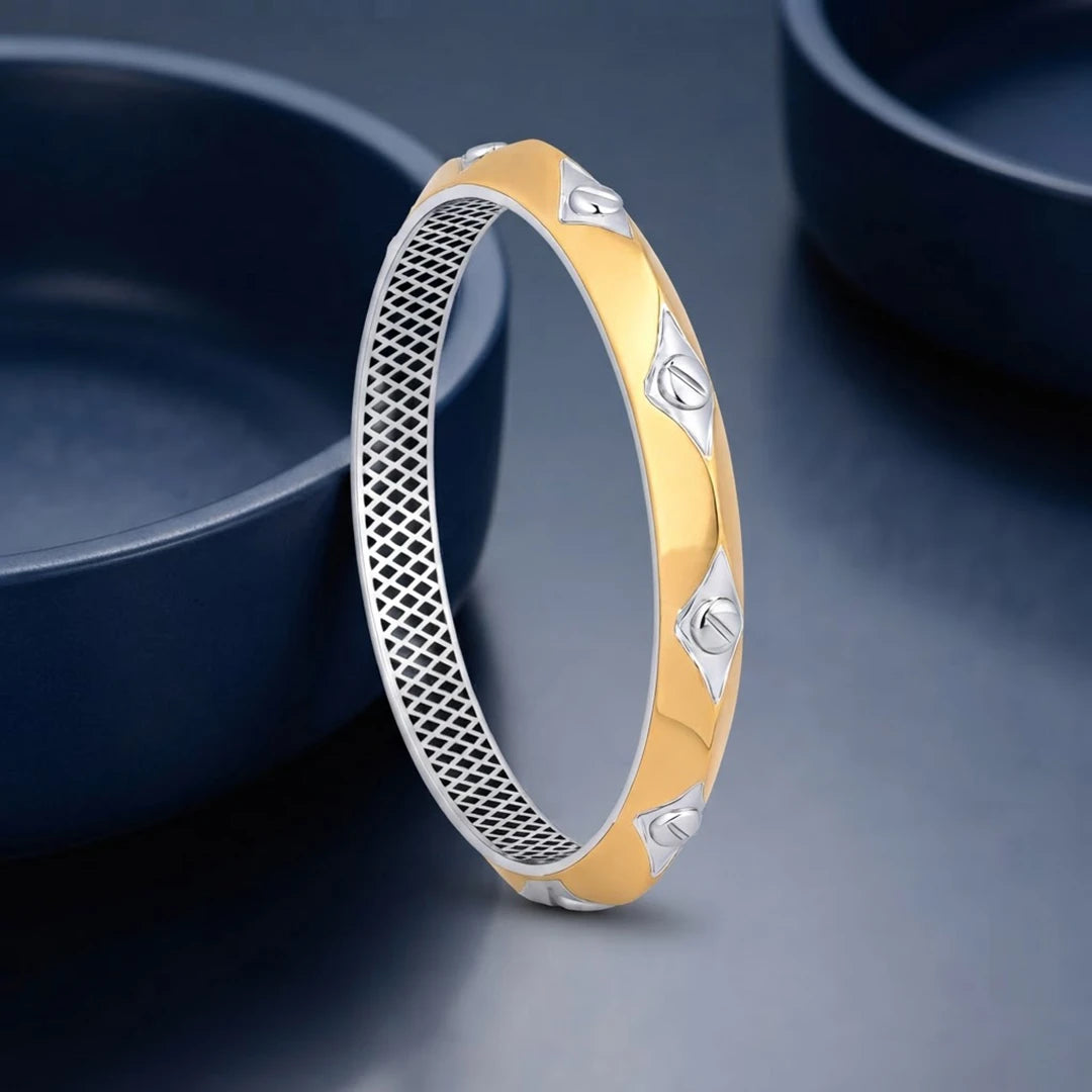 Gold-Silver Studded Panel Ladies Bangle | 925 Sterling Silver