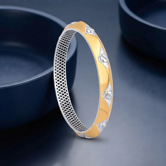Gold-Silver Studded Panel Ladies Bangle | 925 Sterling Silver