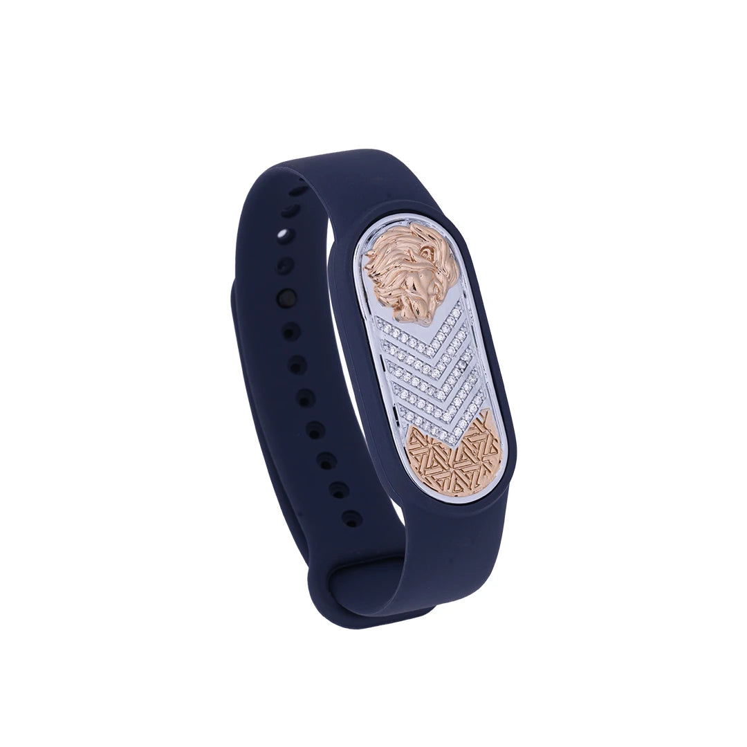 Midnight Lion Chevron Flexible Strap Bracelet | 925 Sterling Silver