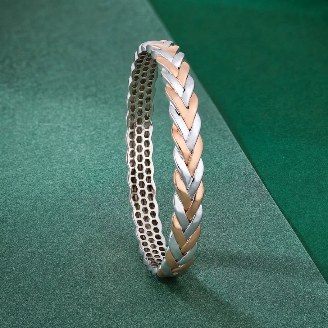 Rose-Silver Braided Chevron Ladies Bangle | 925 Sterling Silver