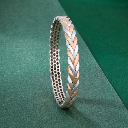 Rose-Silver Braided Chevron Ladies Bangle | 925 Sterling Silver