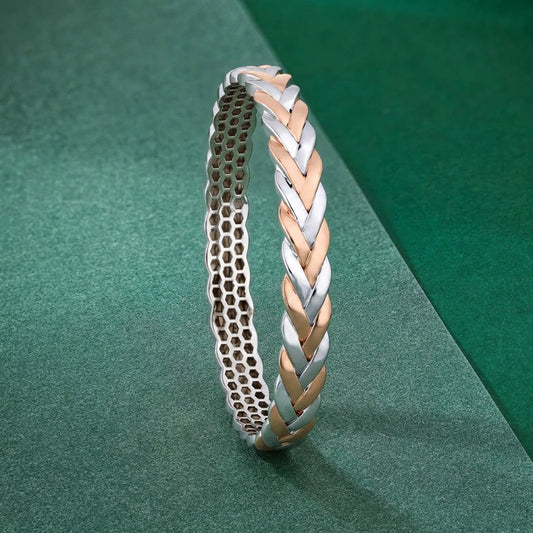 Rose-Silver Braided Chevron Ladies Bangle | 925 Sterling Silver