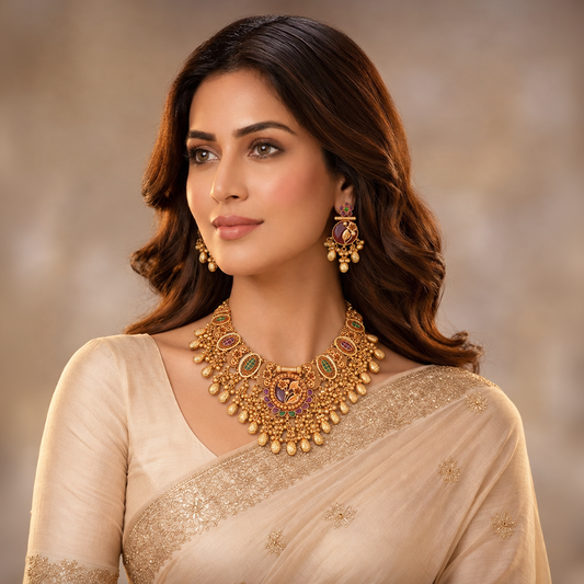 Floral Medallion Heritage Necklace Set with Matching Earrings