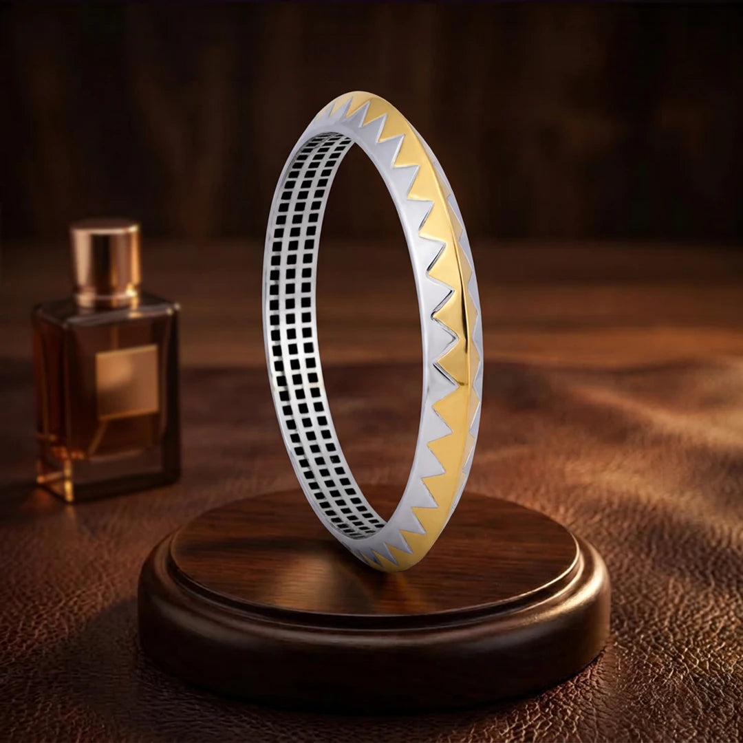 Gold-Silver Zigzag Edge Ladies Bangle | 925 Sterling Silver