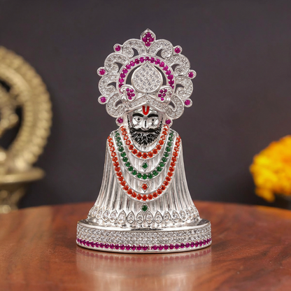 Silver Tone Ramdevpir Idol with Multicolor Stone Work