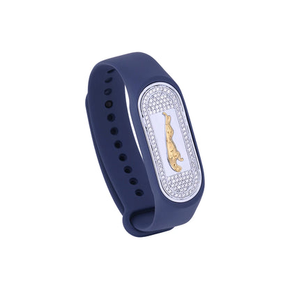 Midnight Feline Crest Flexible Strap Bracelet | 925 Sterling Silver