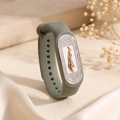 Olive Feline Crest Flexible Strap Bracelet | 925 Sterling Silver