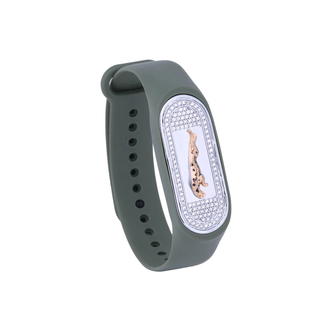 Olive Feline Crest Flexible Strap Bracelet | 925 Sterling Silver