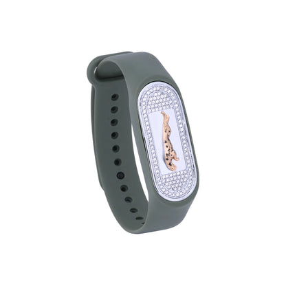 Olive Feline Crest Flexible Strap Bracelet | 925 Sterling Silver