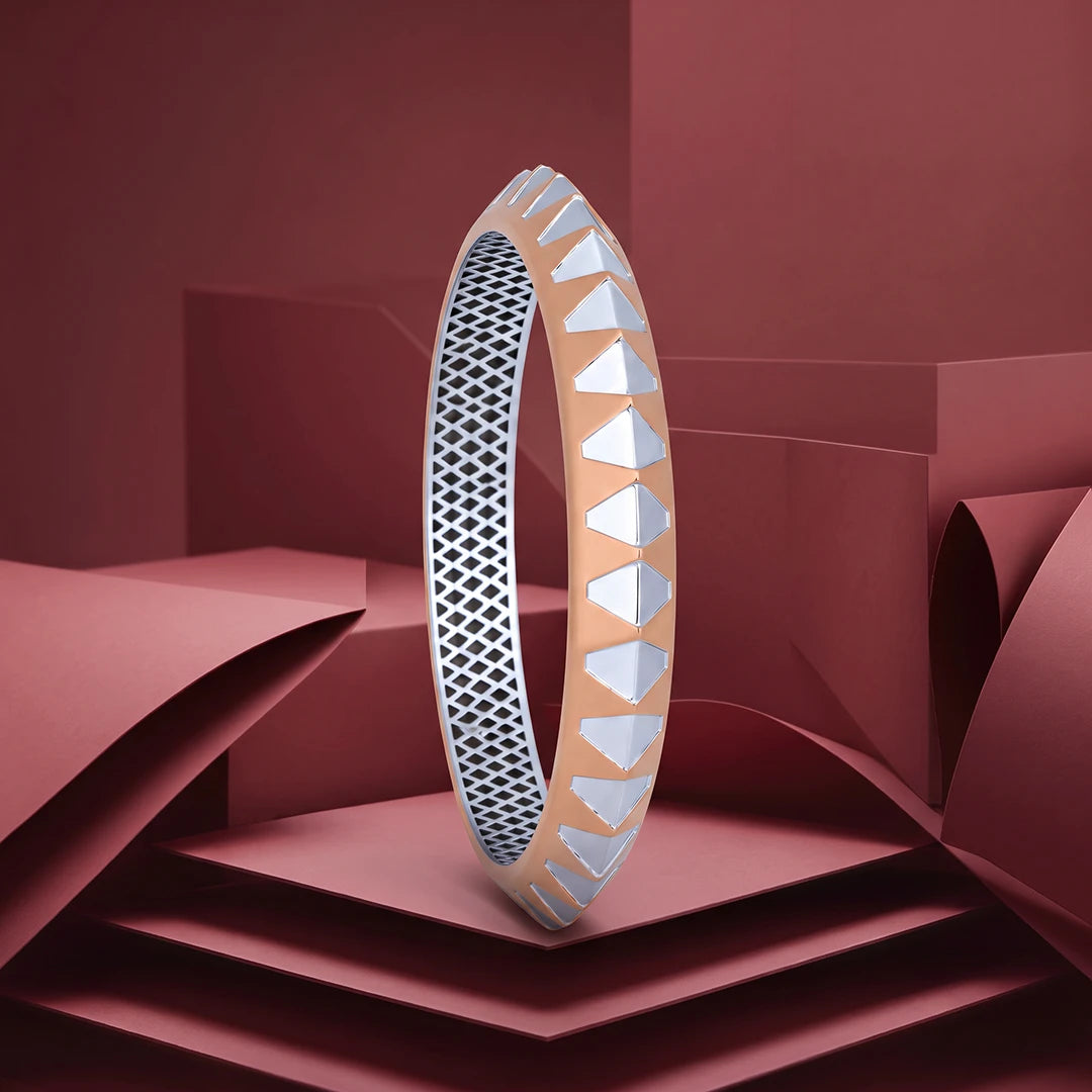 Rose-Silver Geometric Shield Ladies Bangle | 925 Sterling Silver