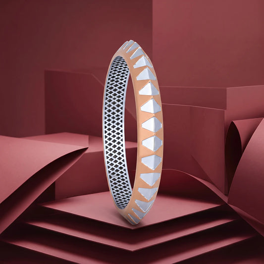 Rose-Silver Geometric Shield Ladies Bangle | 925 Sterling Silver