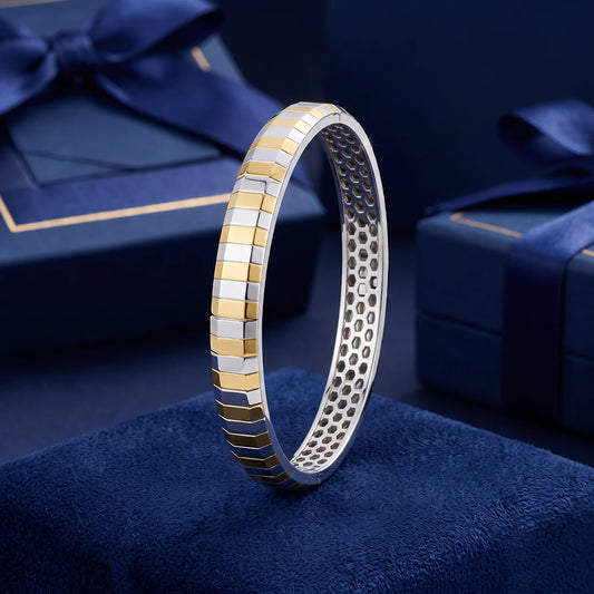 Gold-Silver Striped Ladies Bangle | 925 Sterling Silver