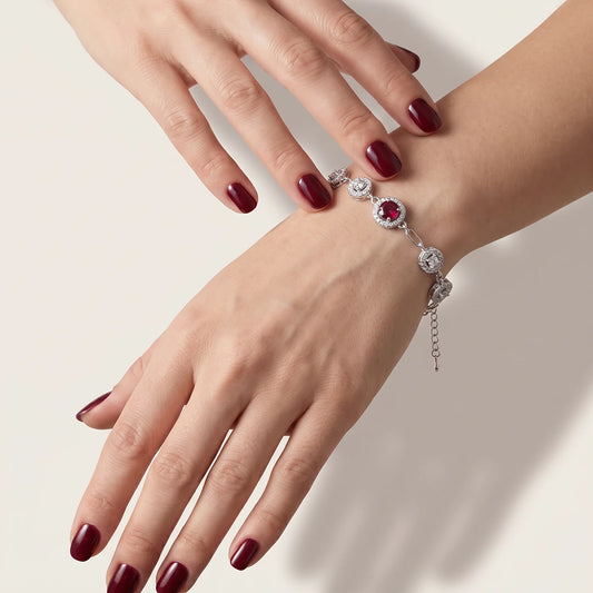 Ruby Orbit Pavé Ladies Bracelet | 925 Sterling Silver
