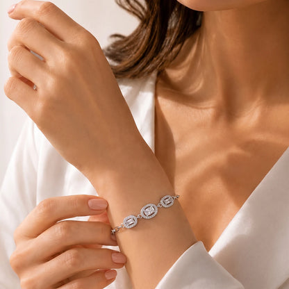 Mixed-Cut Trio Halo Link Ladies Bracelet | 925 Sterling Silver