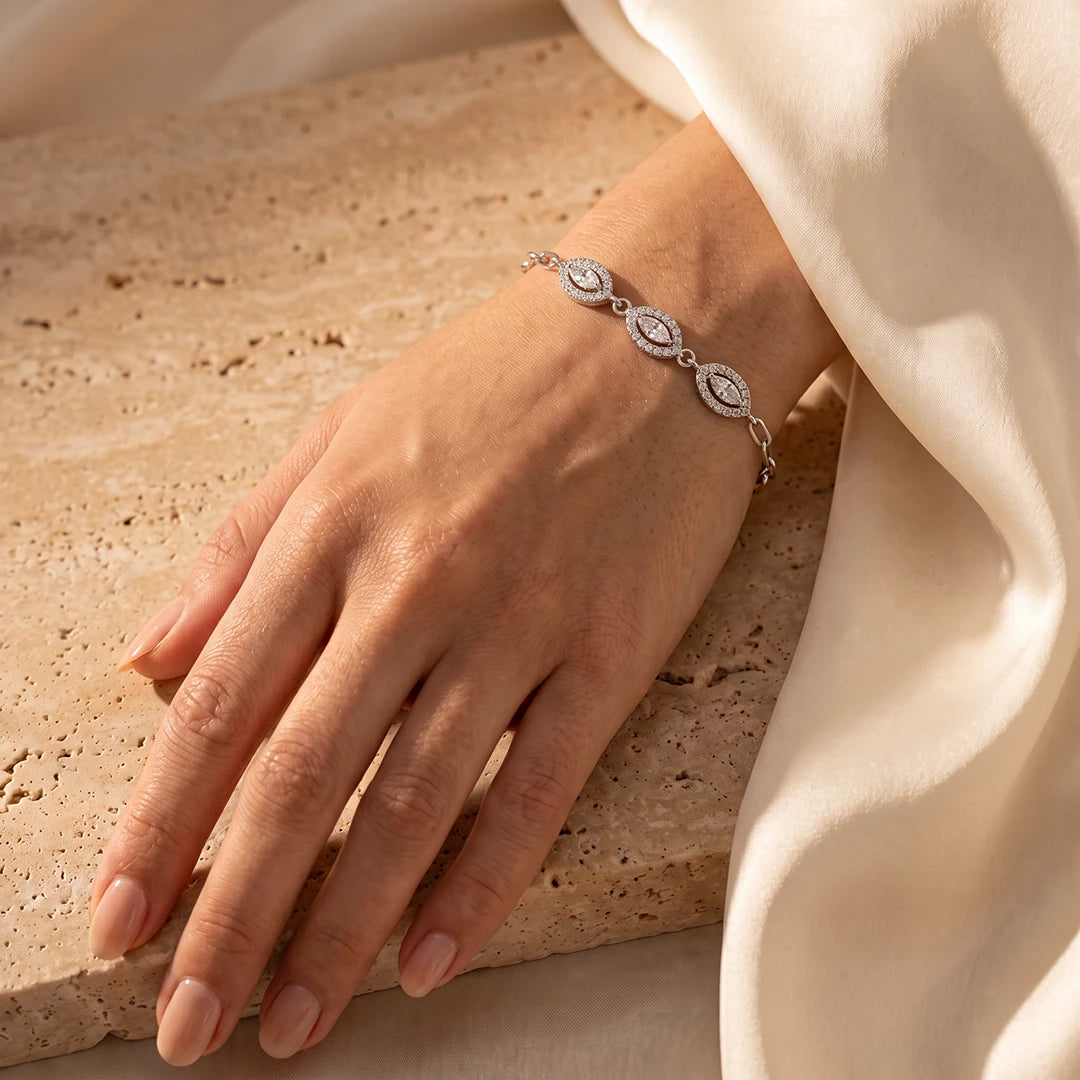 Marquise Trio Halo Ladies Bracelet | 925 Sterling Silver