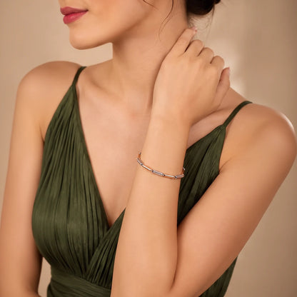 Dual-Tone Bar Link Ladies Bracelet | 925 Sterling Silver