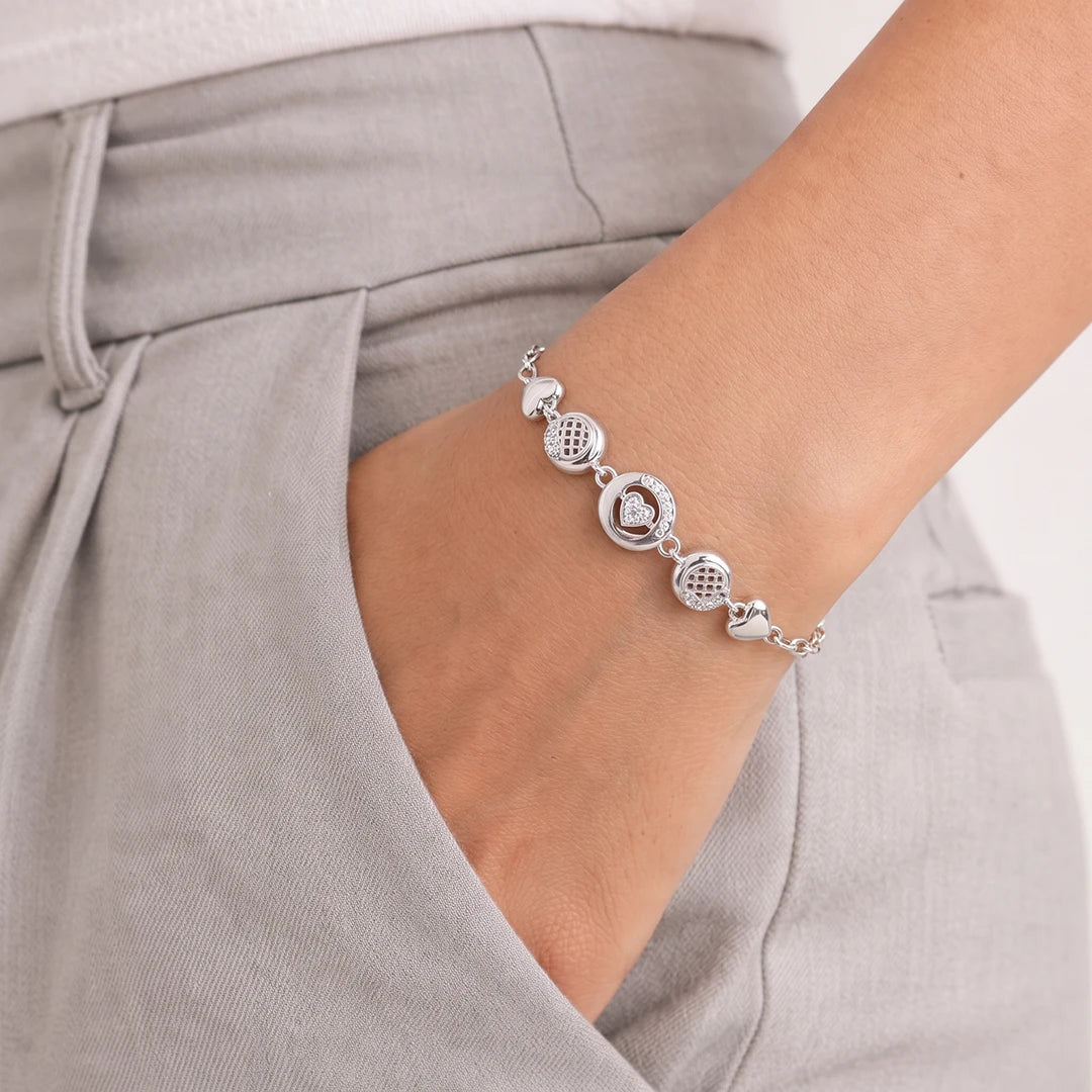 Heart Medallion Trio Ladies Bracelet | 925 Sterling Silver