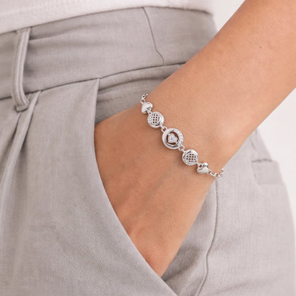 Heart Medallion Trio Ladies Bracelet | 925 Sterling Silver