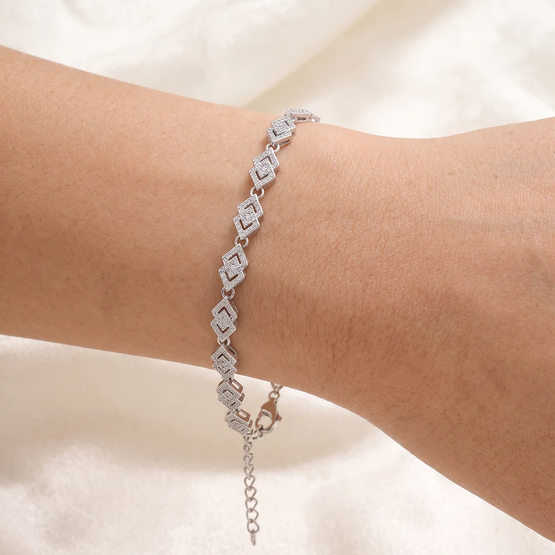 Geometric Square Link Ladies Bracelet | 925 Sterling Silver