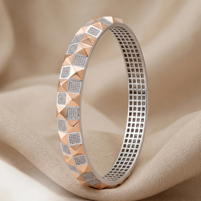Dual-Tone Geometric Pavé Bangle | 925 Sterling Silver