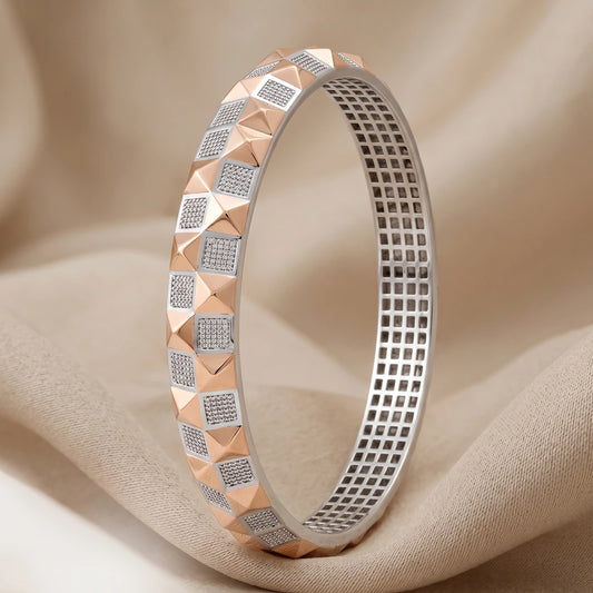 Dual-Tone Geometric Pavé Bangle | 925 Sterling Silver