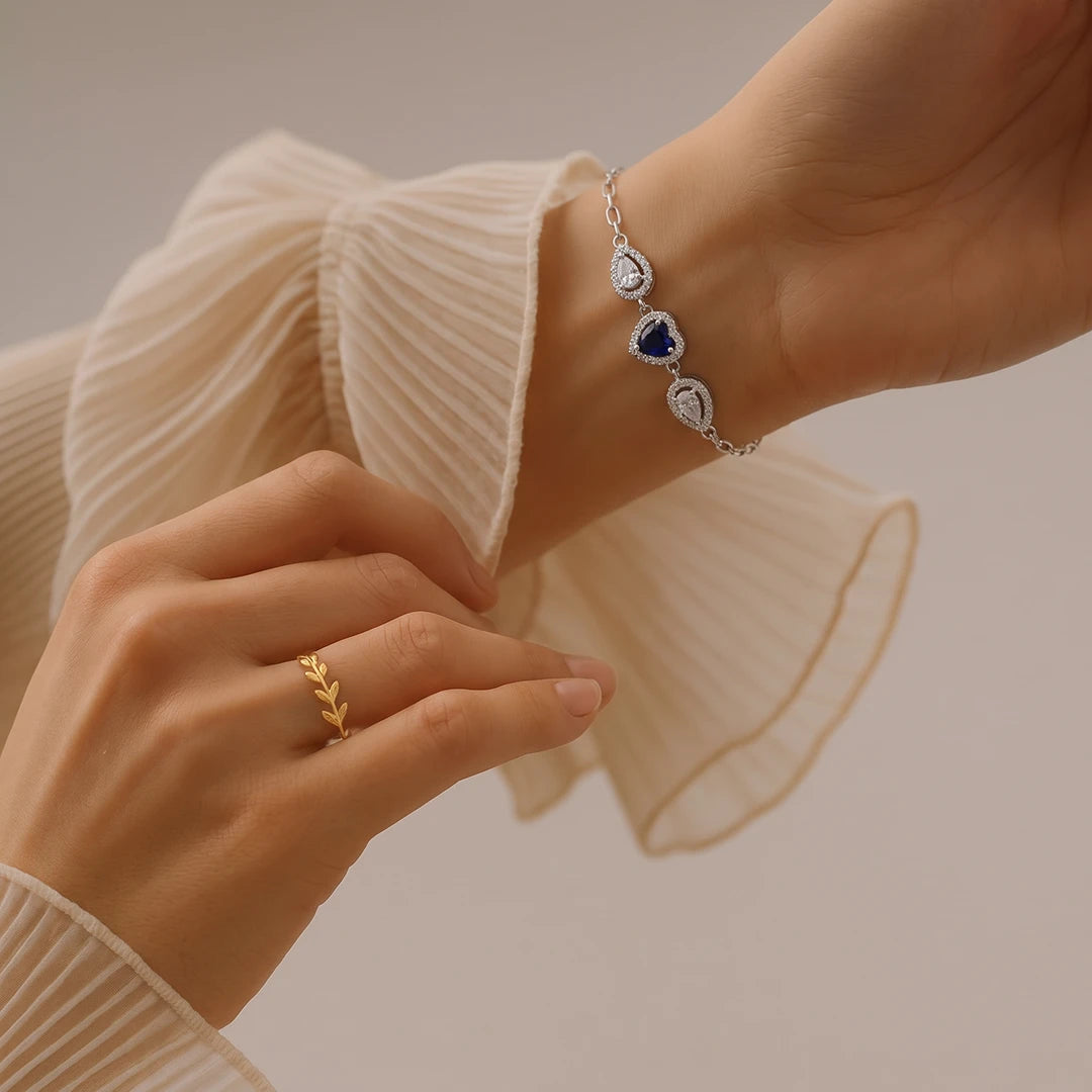 Blue Pear Trio Halo Ladies Bracelet | 925 Sterling Silver