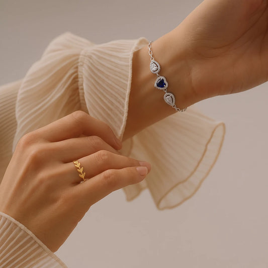 Blue Pear Trio Halo Ladies Bracelet | 925 Sterling Silver