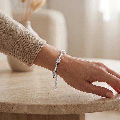 Rectangular Pavé & Tube Link Ladies Bracelet | 925 Sterling Silver