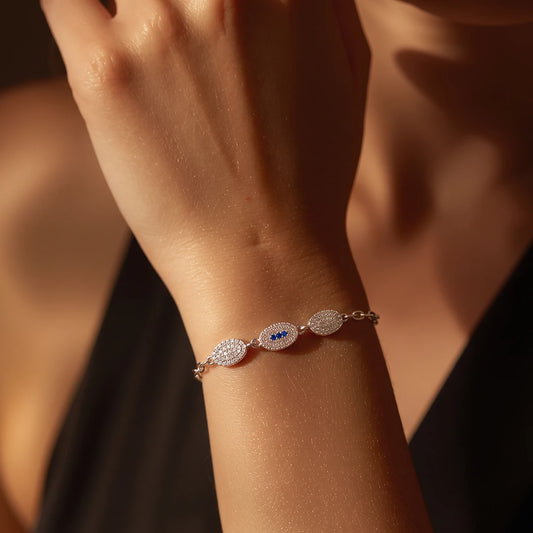 Blue Baguette Trio Pavé Ladies Bracelet | 925 Sterling Silver