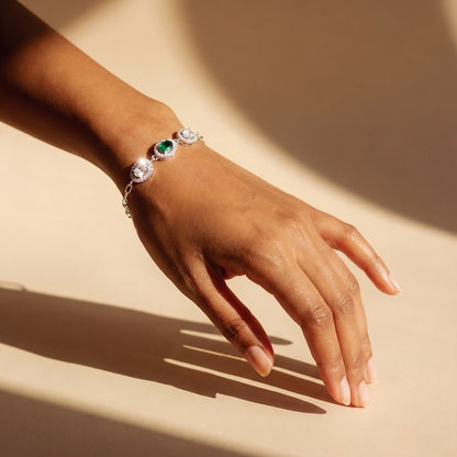Emerald Trio Halo Ladies Bracelet | 925 Sterling Silver