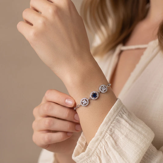 Royal Blue Trio Halo Link Ladies Bracelet | 925 Sterling Silver