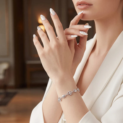 Heart & Halo Link Ladies Bracelet | 925 Sterling Silver