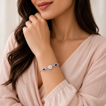Blue Marquise Pavé Disc Ladies Bracelet | 925 Sterling Silver