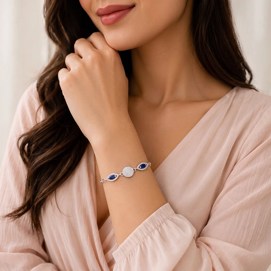 Blue Marquise Pavé Disc Ladies Bracelet | 925 Sterling Silver