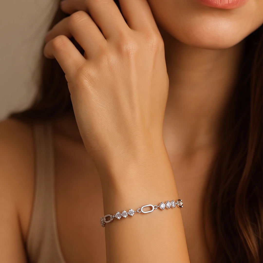 Crystal Link Oval Ladies Bracelet | 925 Sterling Silver