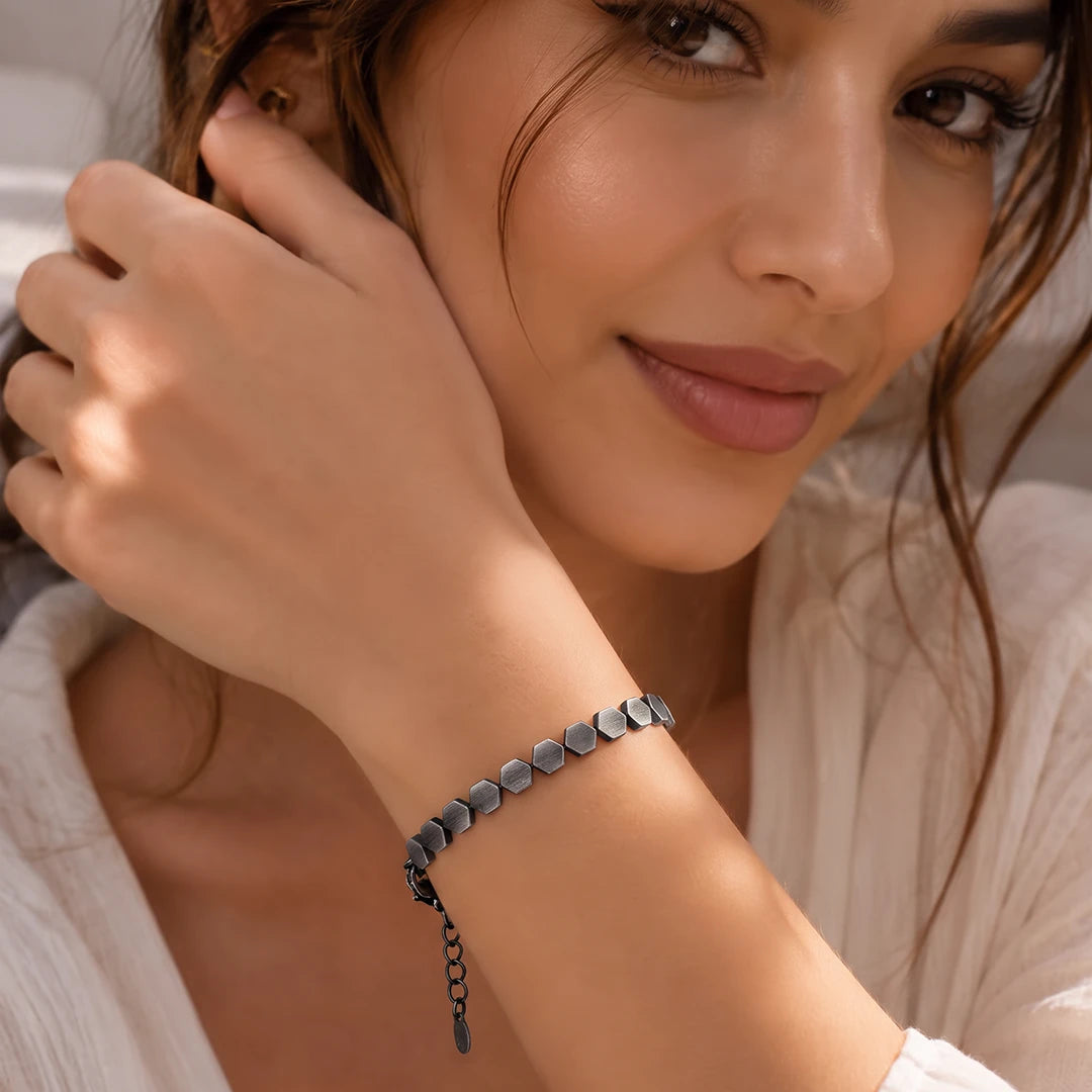 Brushed Hexagon Flex Ladies Bracelet | 925 Sterling Silver