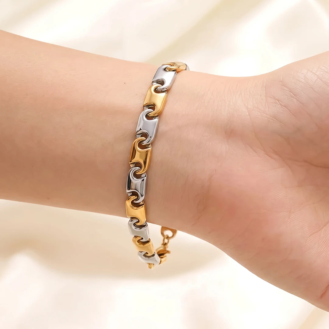 Dual-Tone Interlock Link Ladies Bracelet | 925 Sterling Silver
