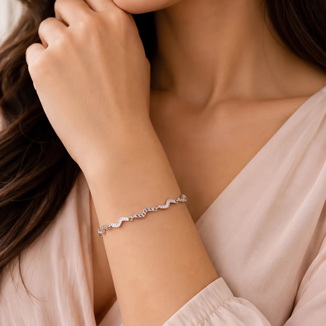 Wave Link Pavé Ladies Bracelet | 925 Sterling Silver
