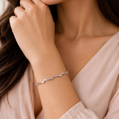 Wave Link Pavé Ladies Bracelet | 925 Sterling Silver