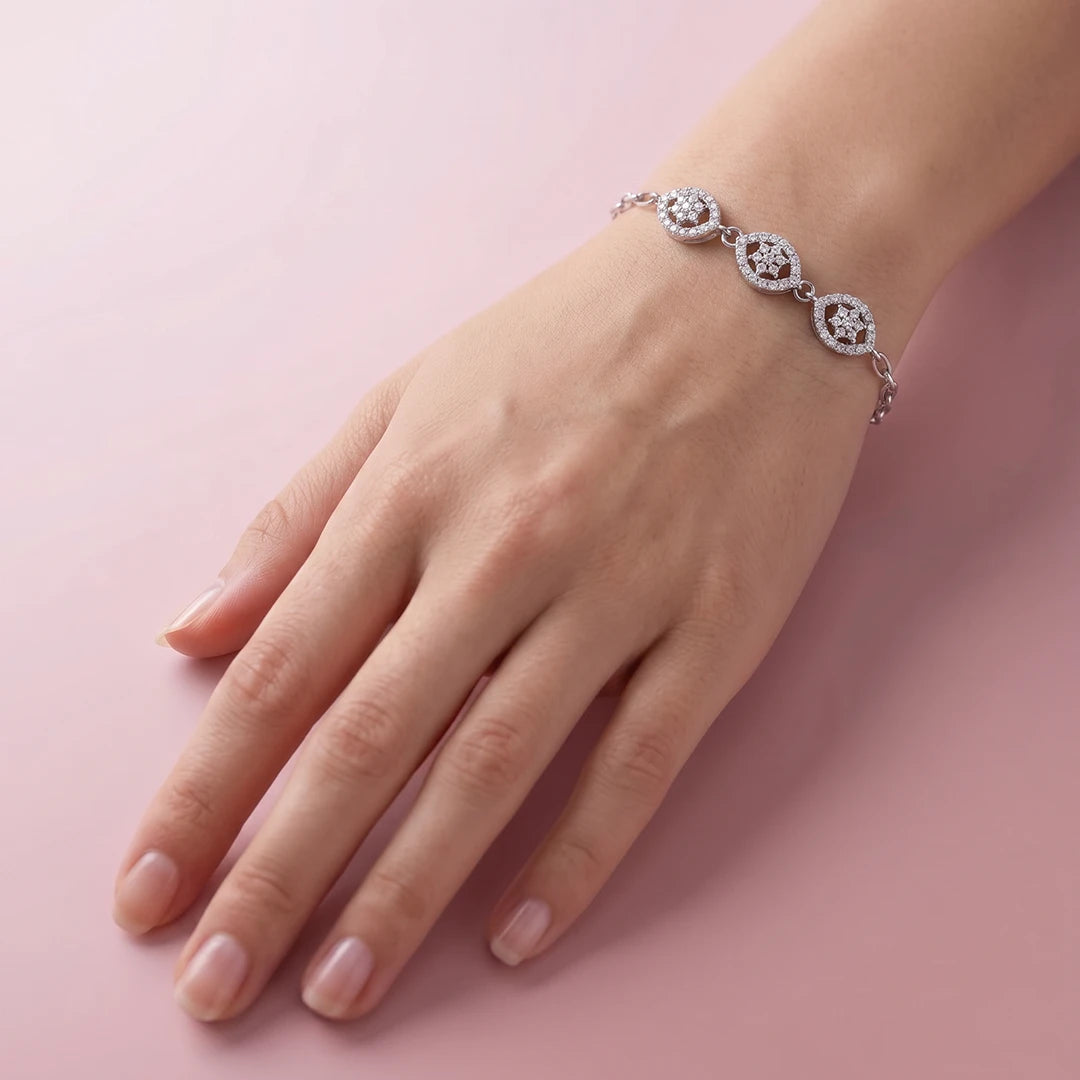 Floral Marquise Trio Ladies Bracelet | 925 Sterling Silver