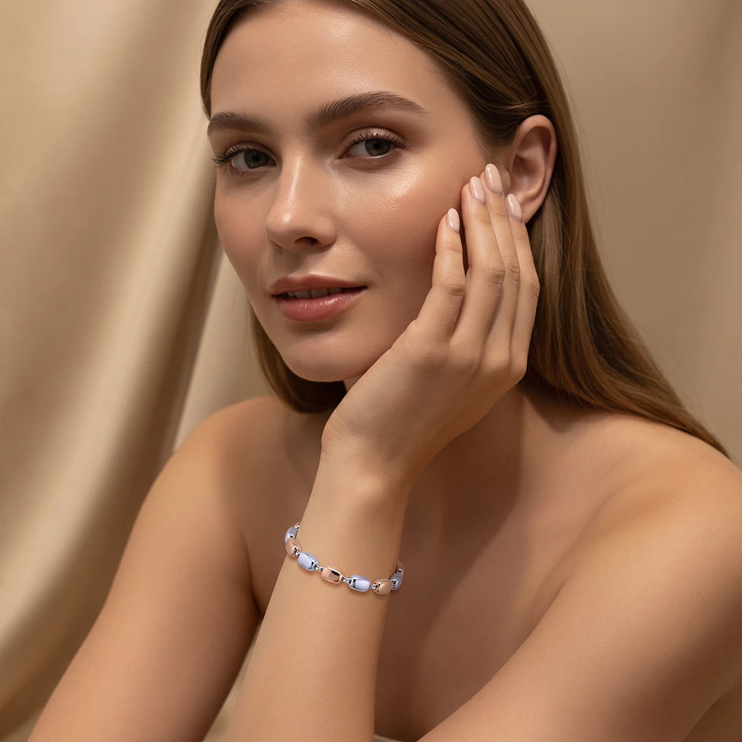 Dual-Tone Cushion Link Ladies Bracelet | 925 Sterling Silver