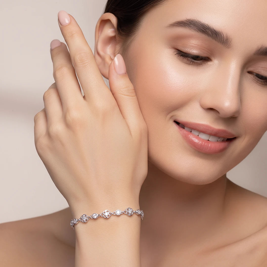 Rose Bloom Bezel Ladies Bracelet | 925 Sterling Silver